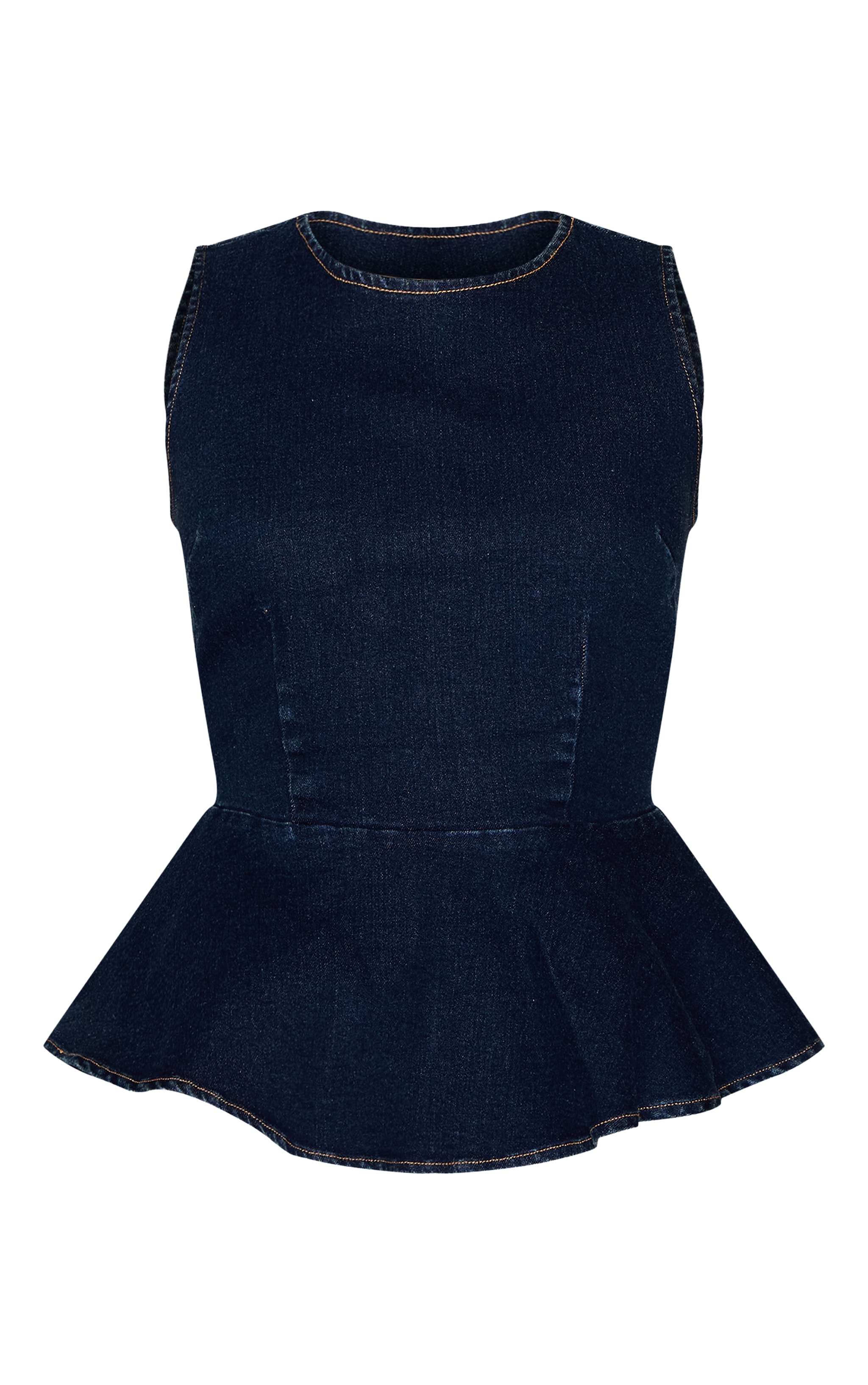 Top péplum en jean indigo sans manches à col bateau image 5