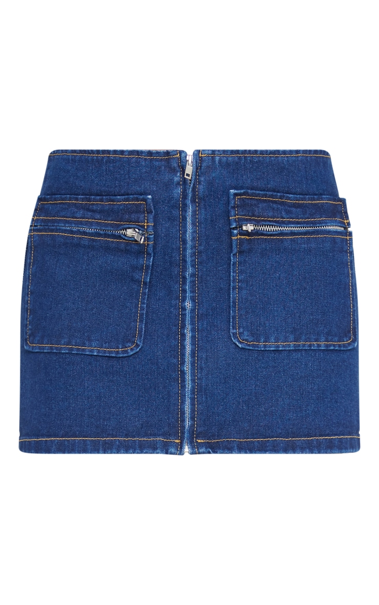 Indigo Zip Front Patch Pocket Micro Mini Skirt image 6