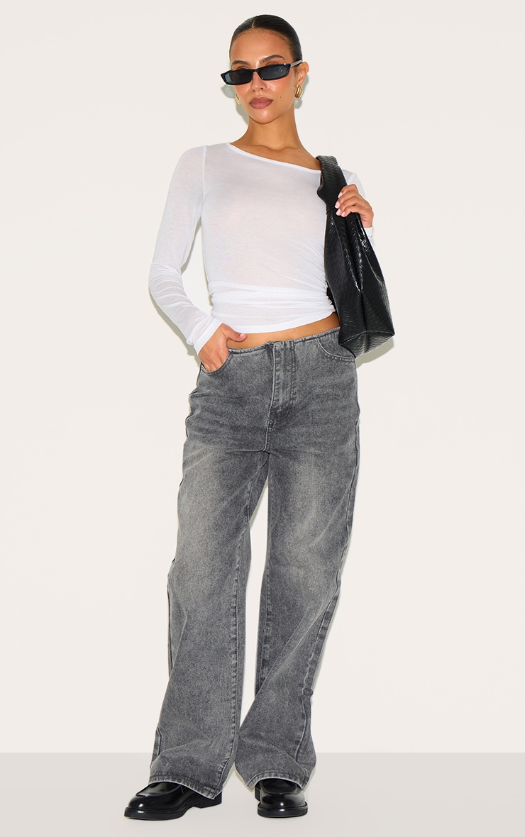 Petite Jean large gris à taille mi-haute invisible image 1