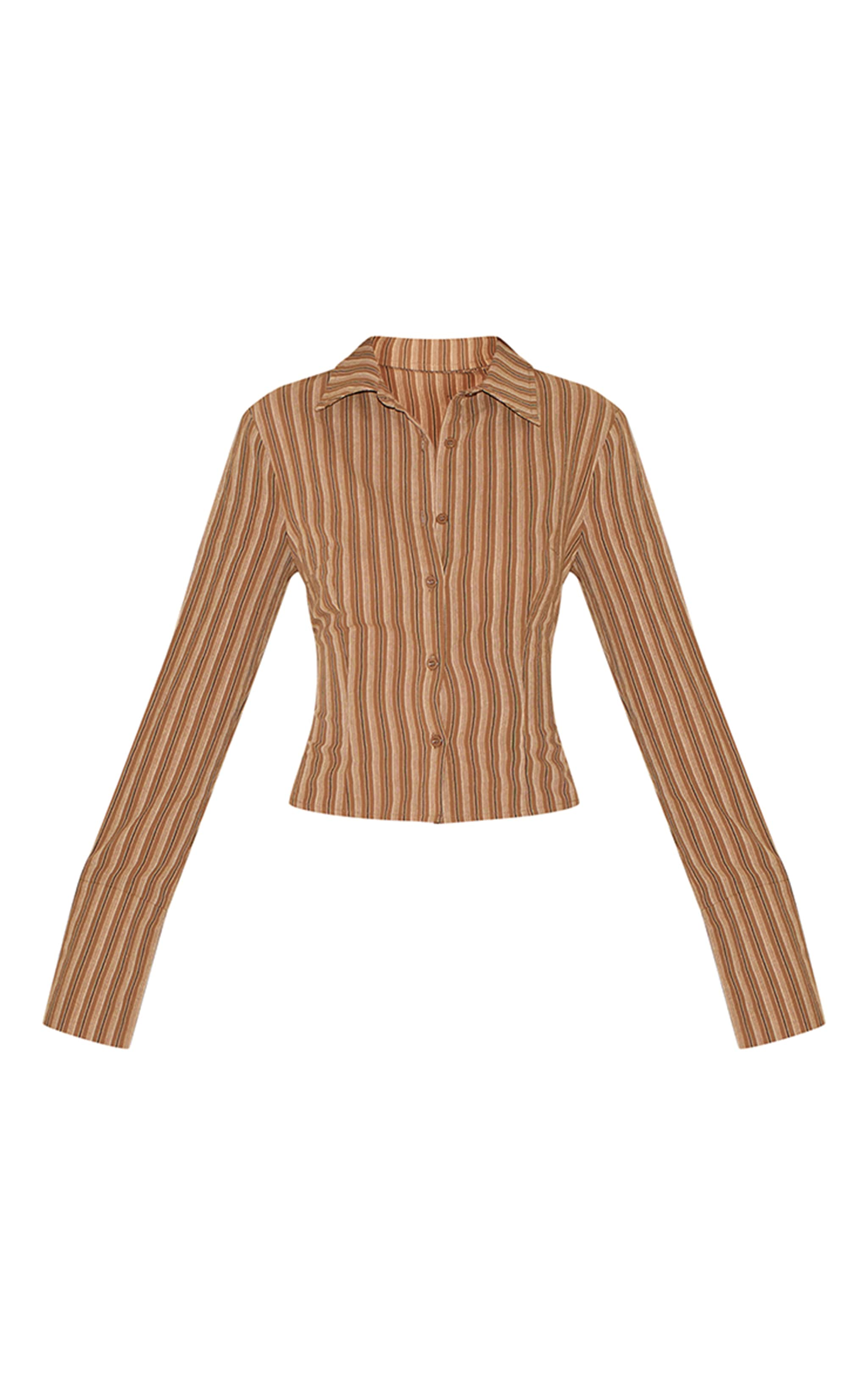 Brown Pinstripe Fitted Shirt image 5