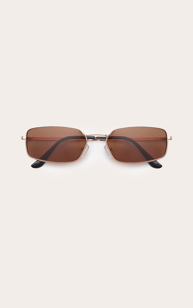 Gold Frame Brown Lens Metal Rectangle Sunglasses image 2