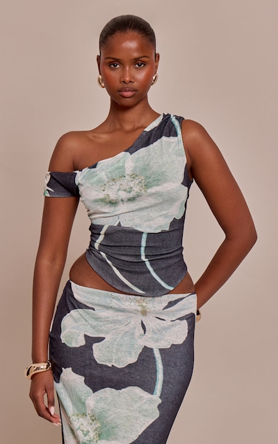 Black Floral Print Onion Sleeveless Asymmetric Hem Top