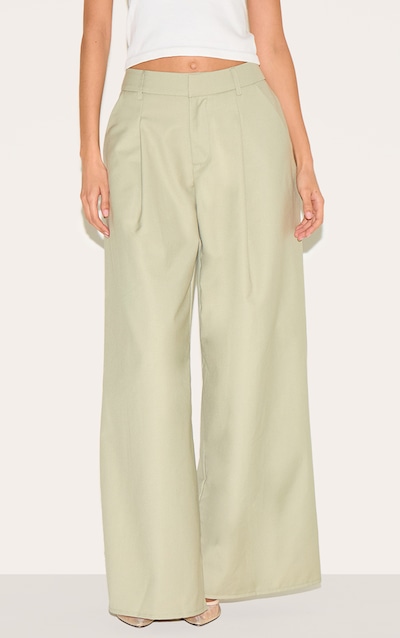 Pantalon large tissé argile à double plissures