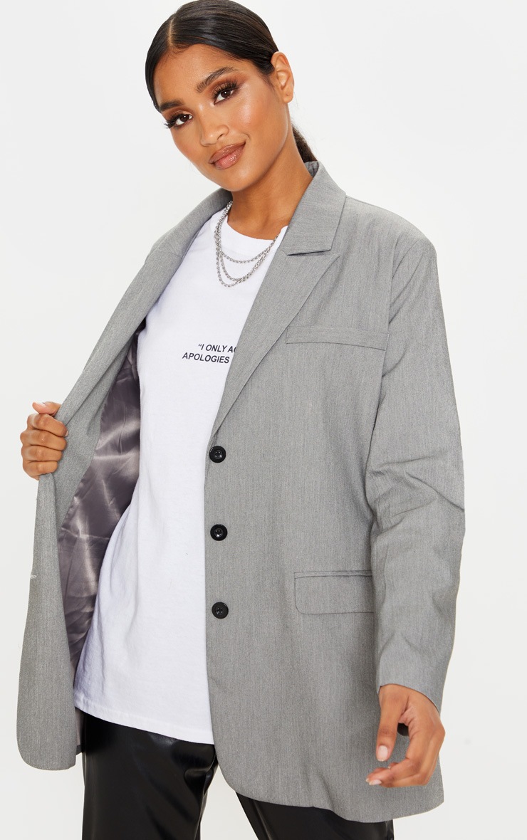 Grey Oversized Woven Blazer