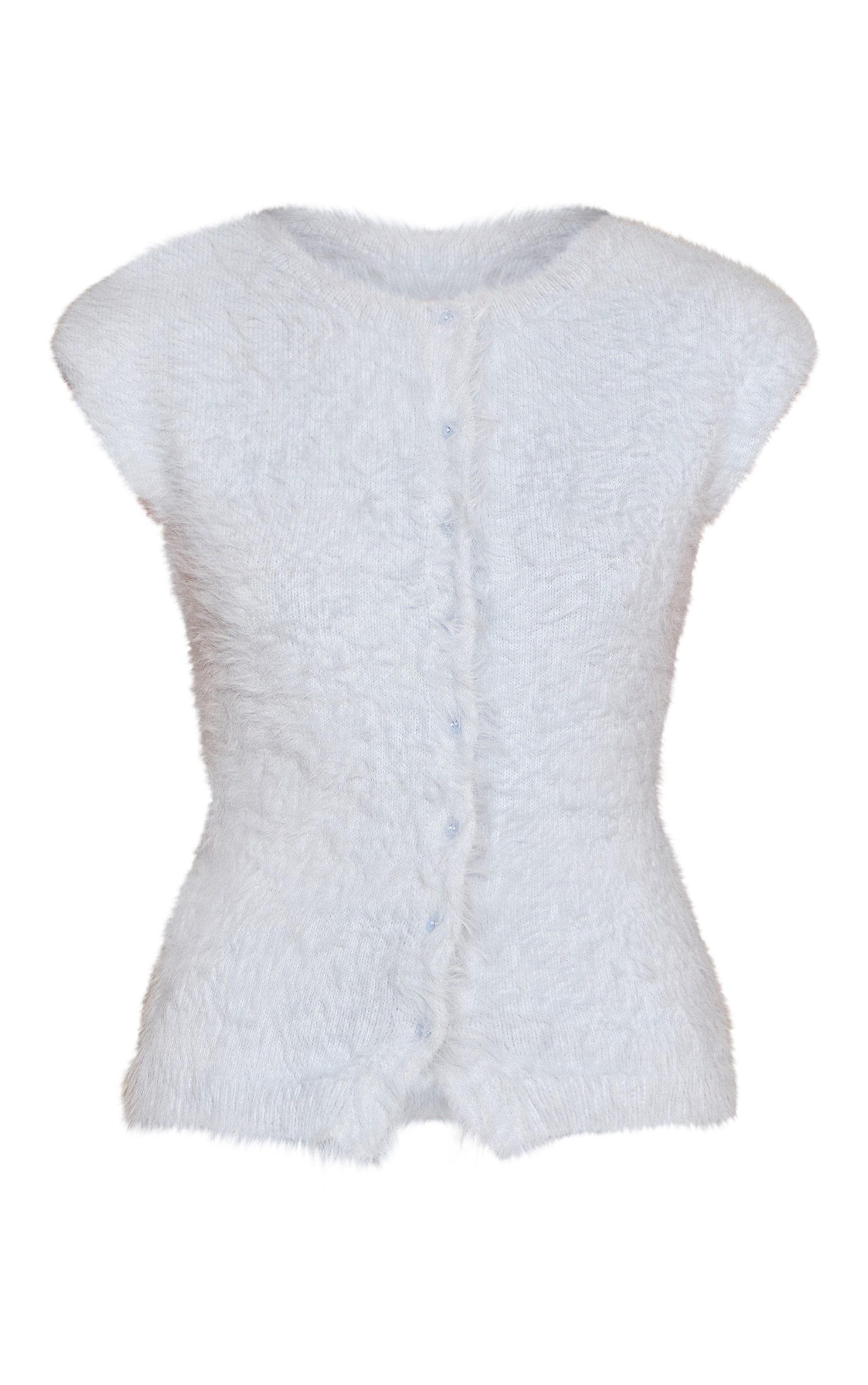 Powder Blue Fluffy Knit Cinched Waist Short Sleeved T Shirt  image 5