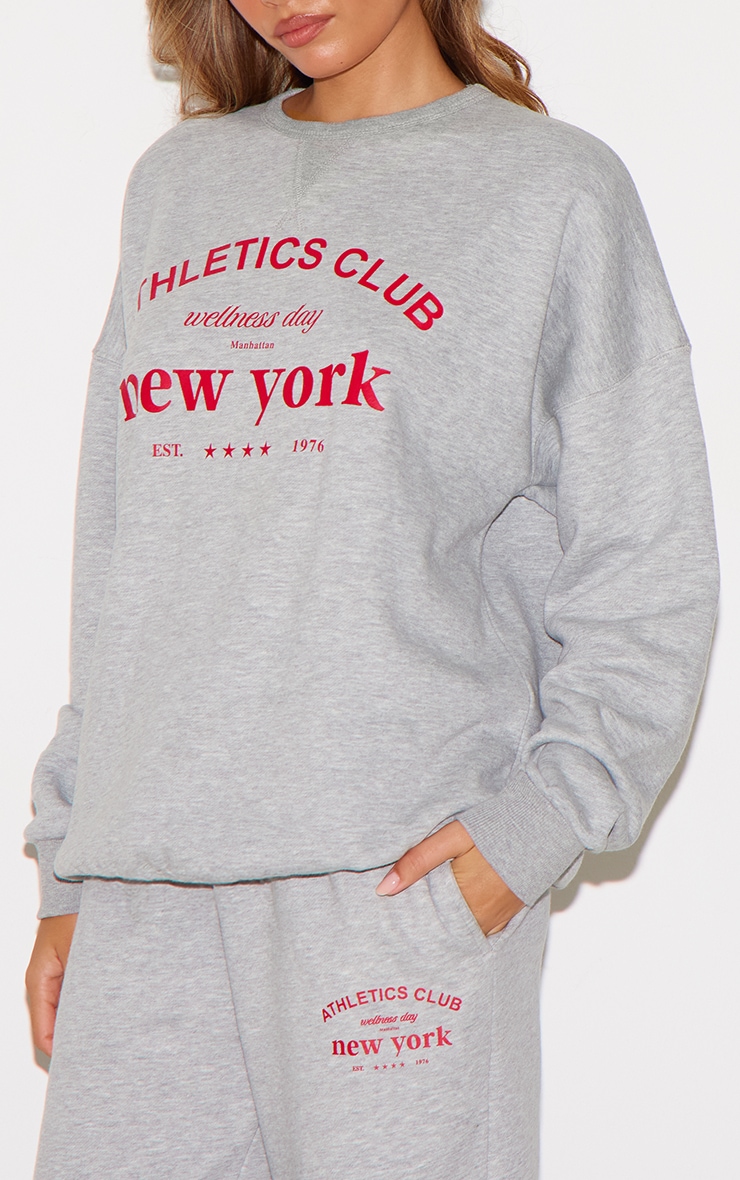  Ash Grey Oversized New York Printed Sweatshirt image 4