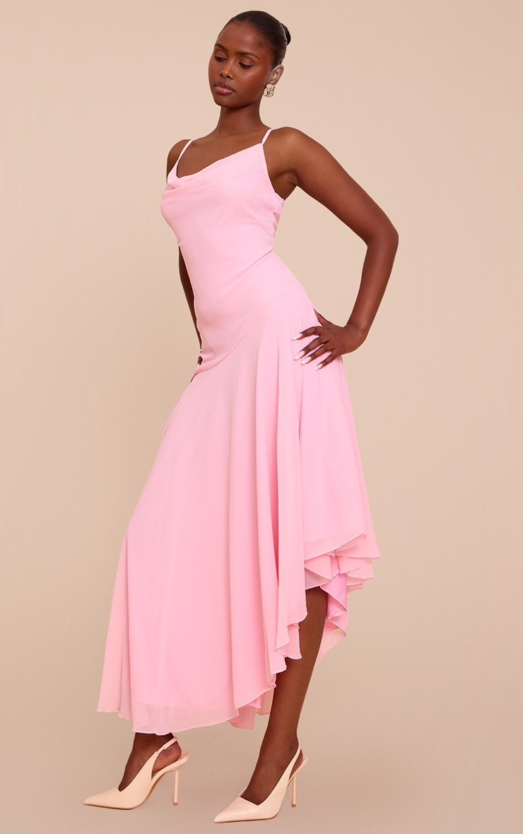 Baby Pink Strappy Cowl Neck Maxi Dress image 3