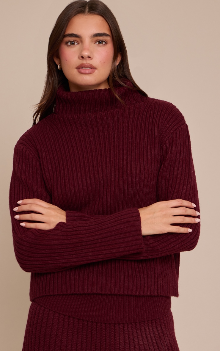 Dark Cherry Knitted Roll Neck Jumper  image 4