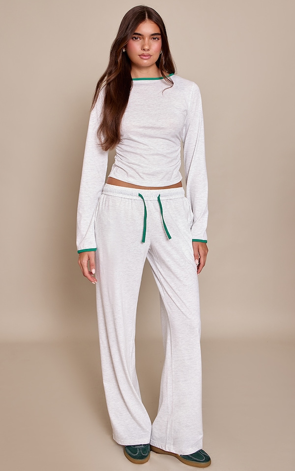 Ash Grey Cotton Contrast Drawstring Relaxed Track Pants