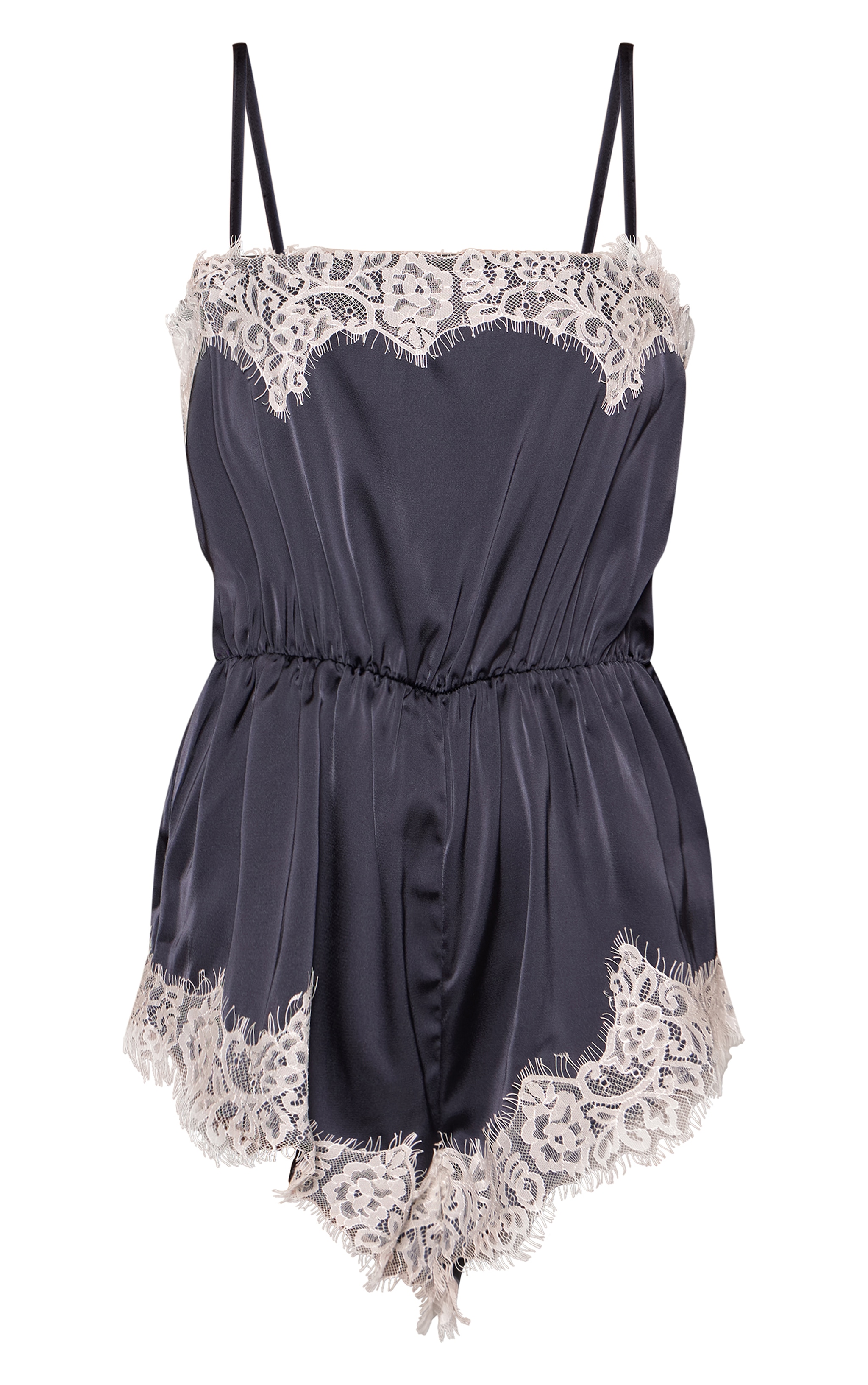 Navy Satin Spaghetti strap Contrast Lace Playsuit image 5