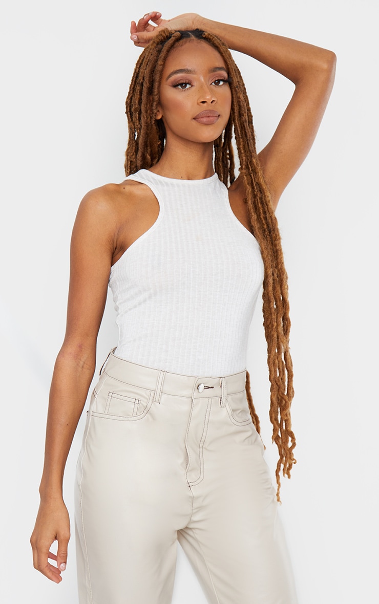 Oatmeal Marl Rib Racer Vest