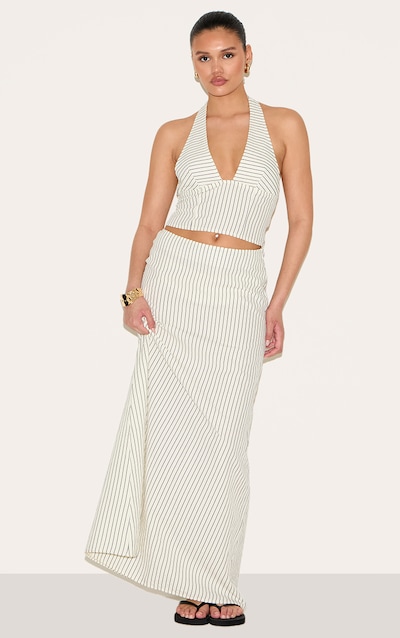 Cream Striped Maxi Skirt