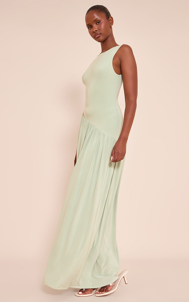 Sage Double Layer Soft Touch Asymmetric Dropped Waist Maxi Dress image 3