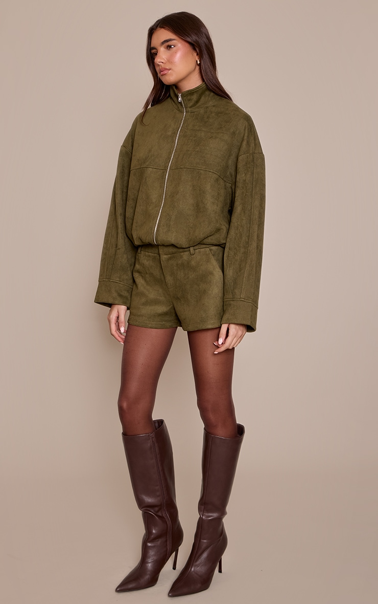 Khaki Faux Suede Tailored Shorts image 4