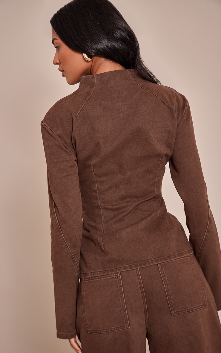 Tall Chocolate Seam Detail High Neck Fitted Jacket image 2