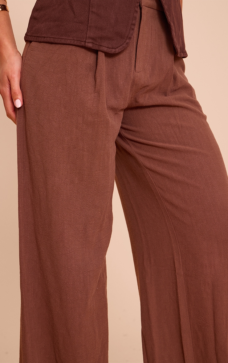 Tall Dark Chocolate Linen Look Tailored Straight Leg Pants image 4