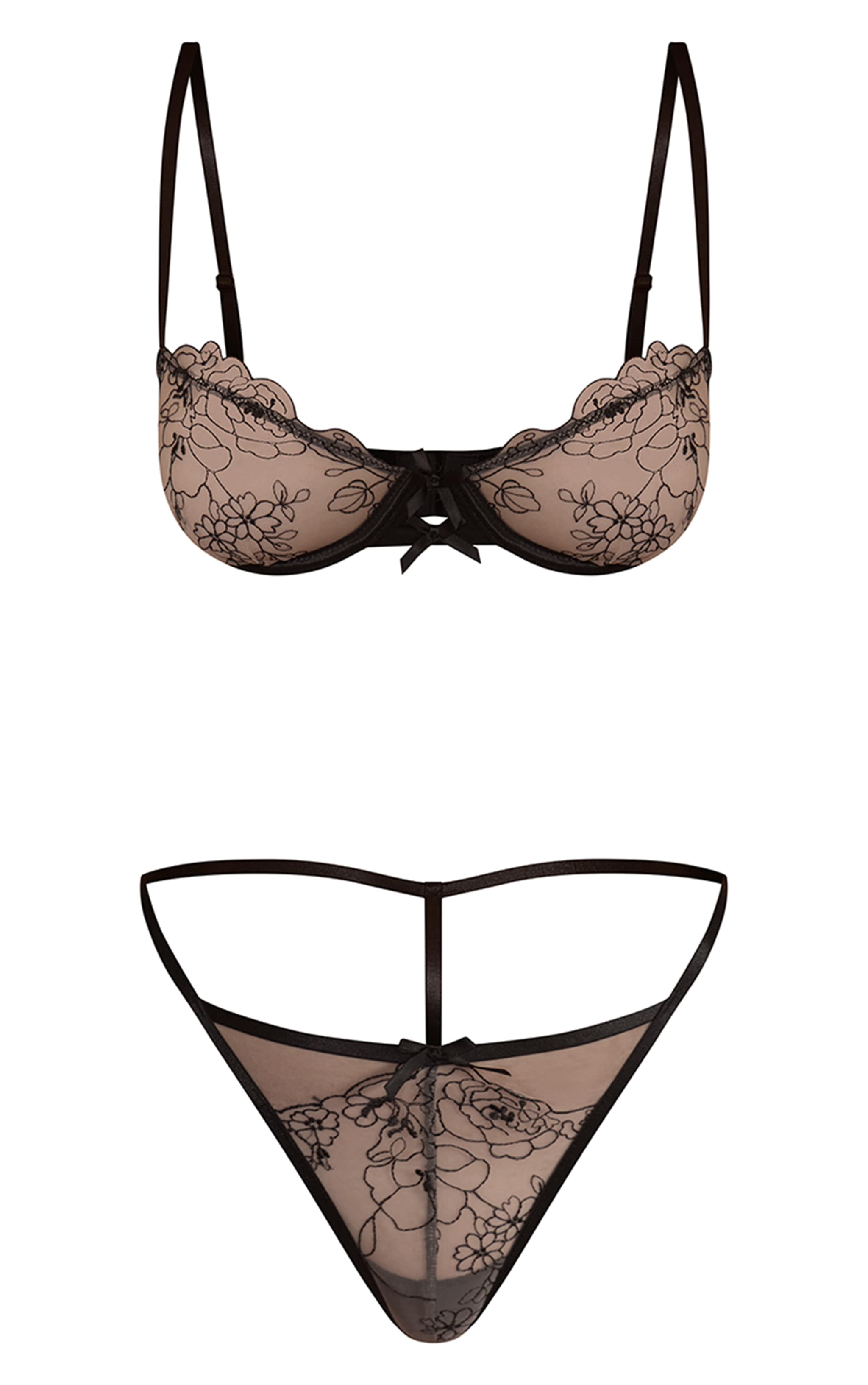 Black Sheer Floral Lace Detail Set image 7