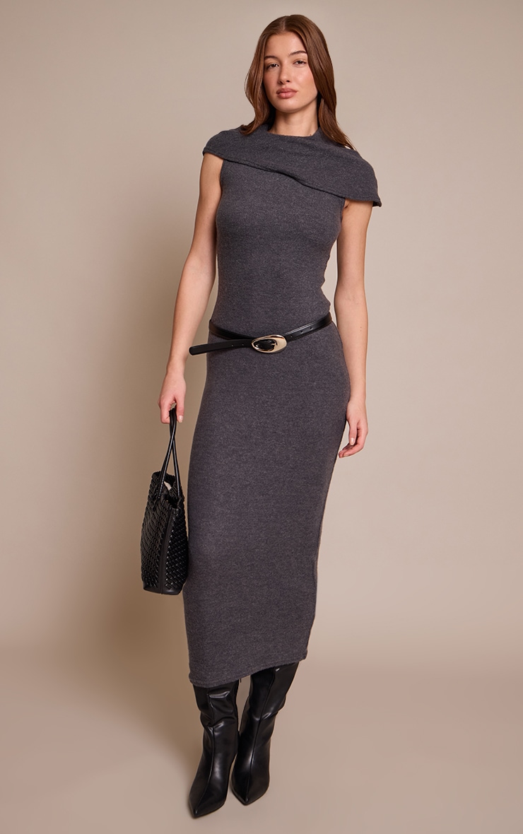 Charcoal Ruched Neck Sleeveless Maxi Dress