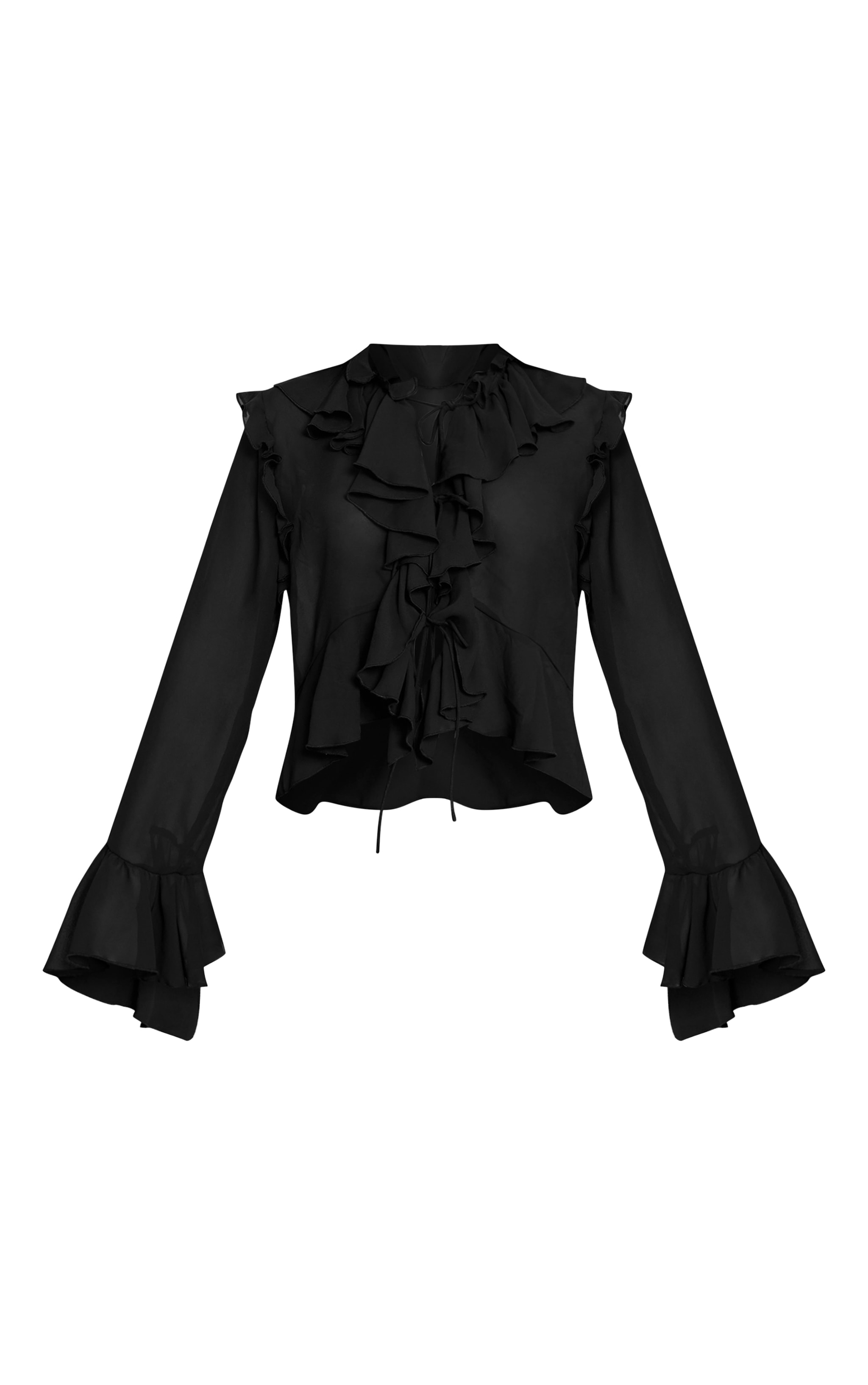 Black Chiffon Frill Long Sleeve Shirt image 5