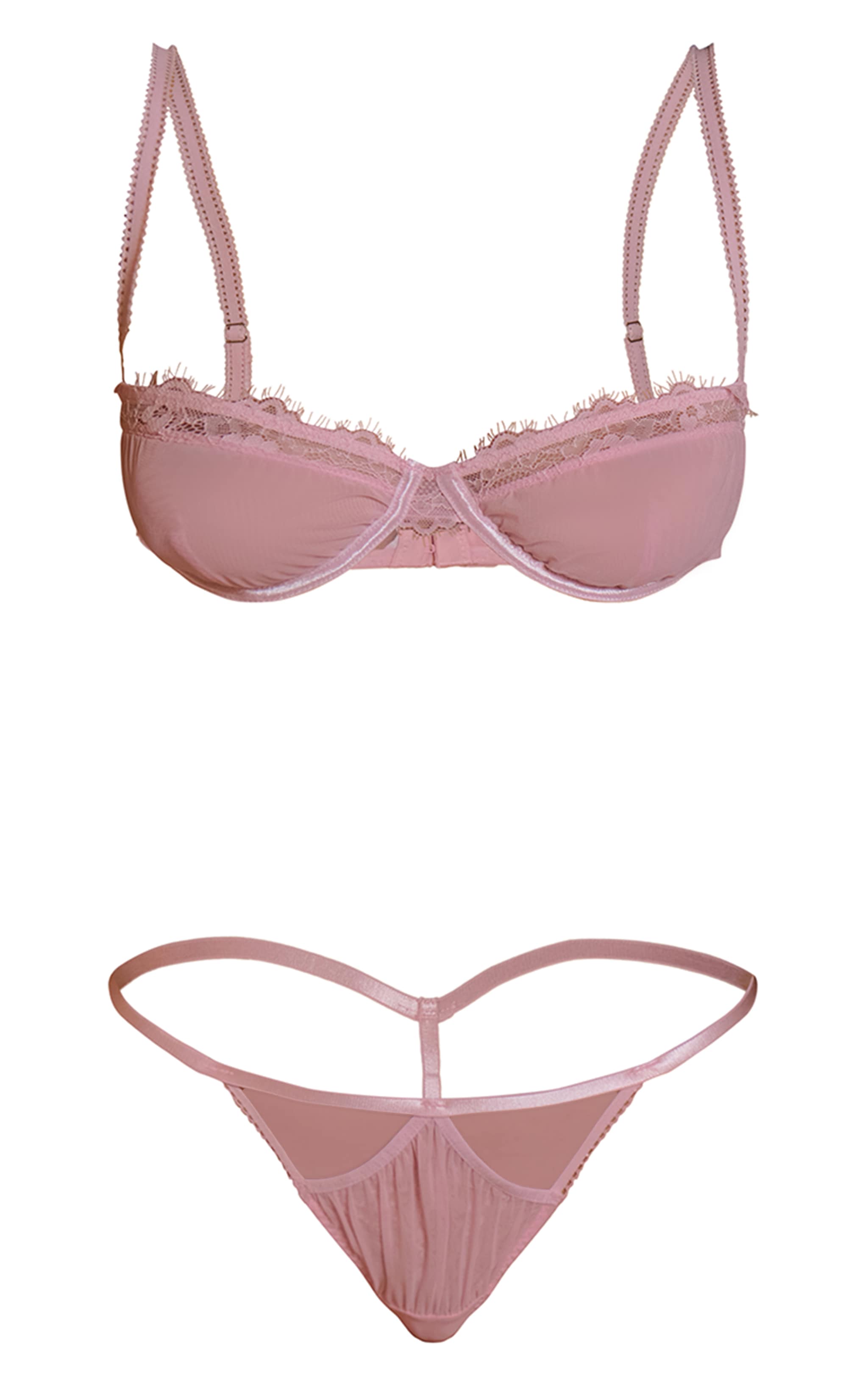 Pink Lace Trim Detail Bra & Knicker Set image 6