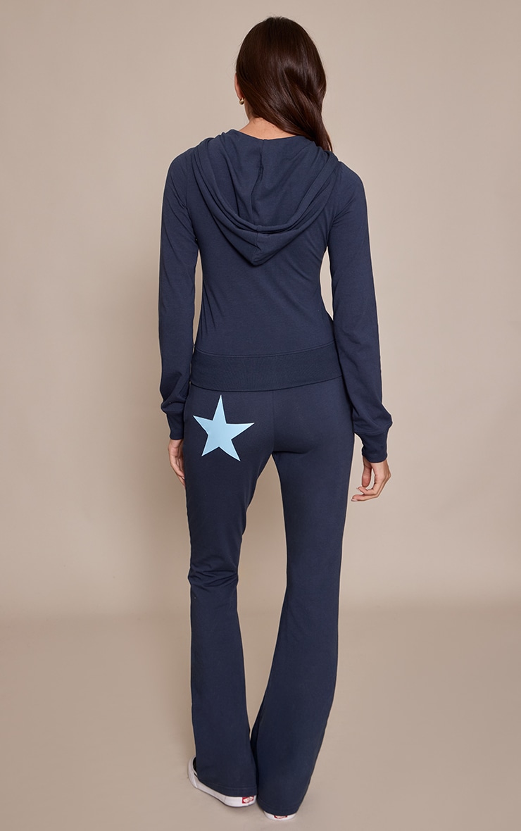 Navy Star Print Skinny Flared Pants image 3