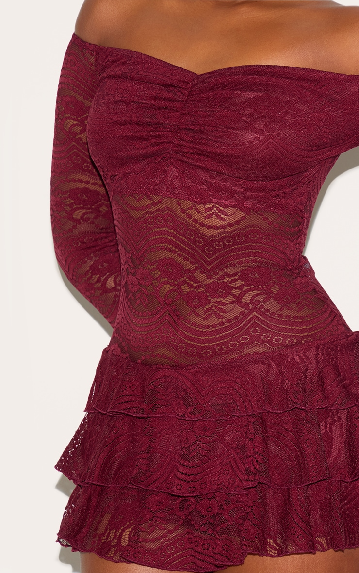 Burgundy Lace Bardot Rara Skort Romper image 4