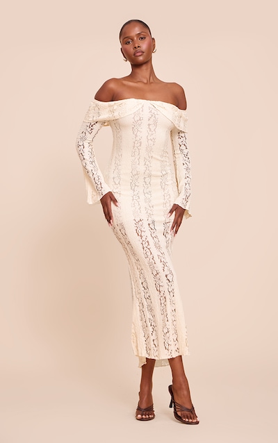 Lemon Lace Fold Over Bandeau Maxi Dress