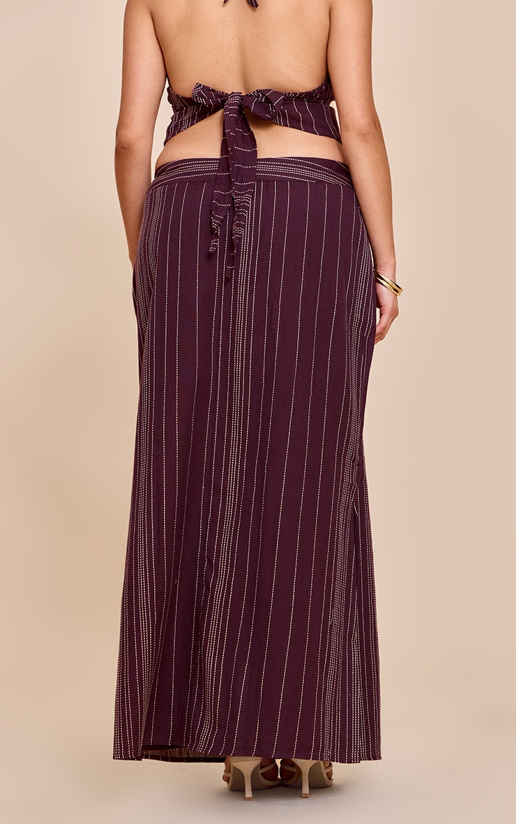 Plus Brown Stripe Embroidered Maxi Skirt image 3