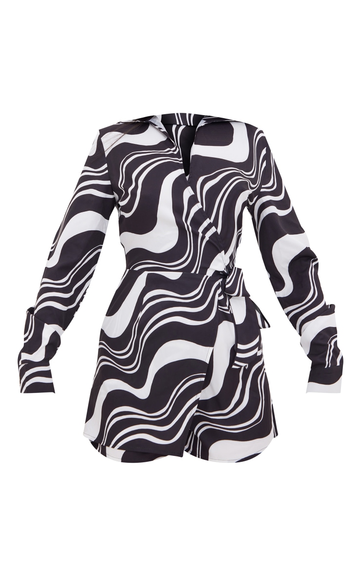 Monochrome Abstract Stipe Wrap Collared Playsuit image 5