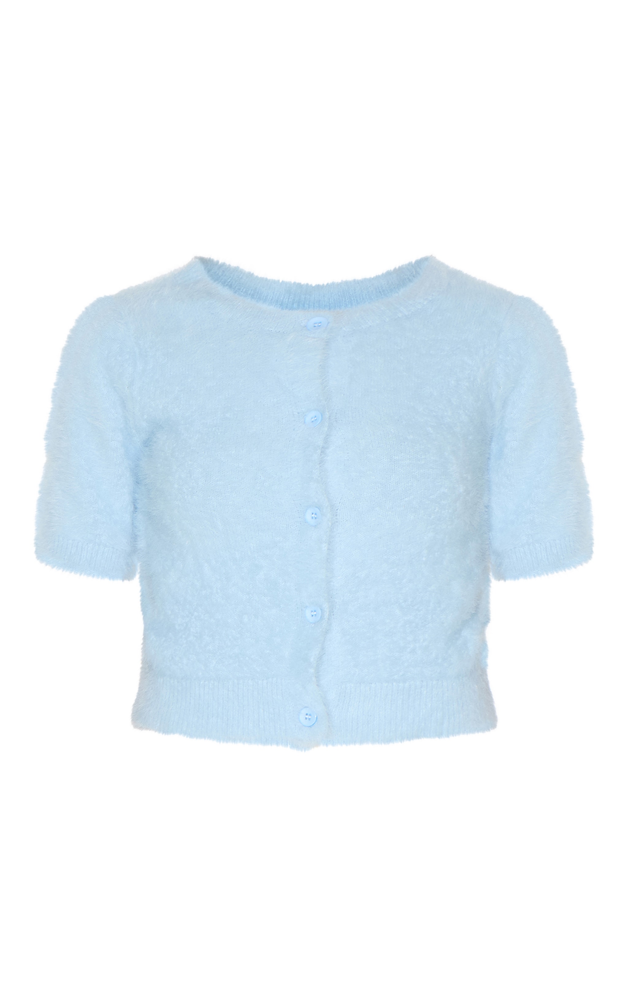 Petite Pull court en maille duveteuse bleue à mancherons image 5