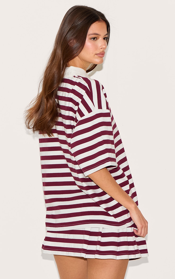 Red Striped Oversized Collared T-shirt image 2