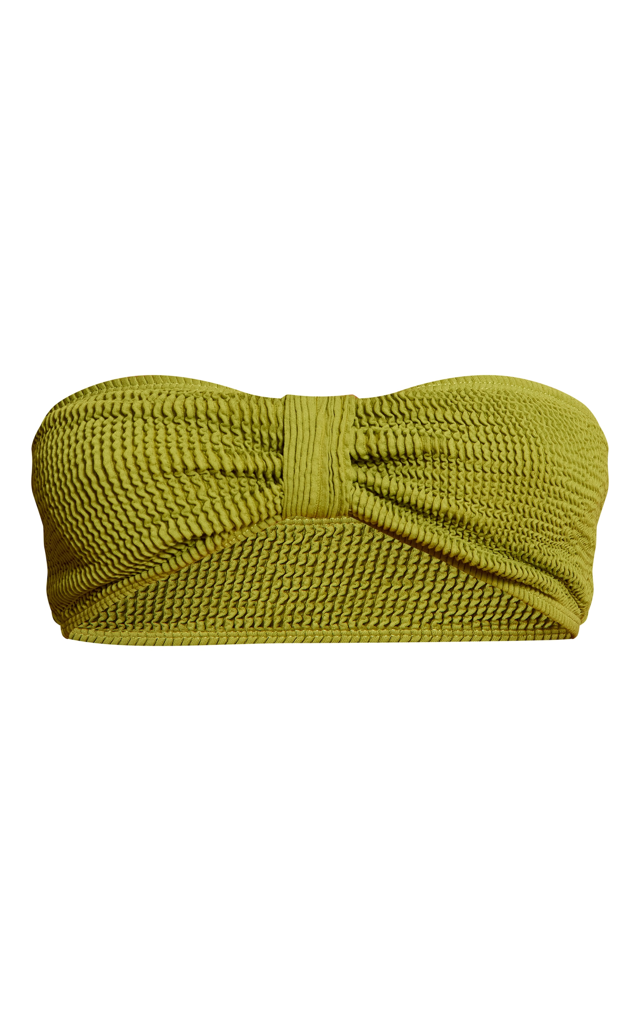 Olive Crinkle Bandeau Knot Front Bikini Top image 5