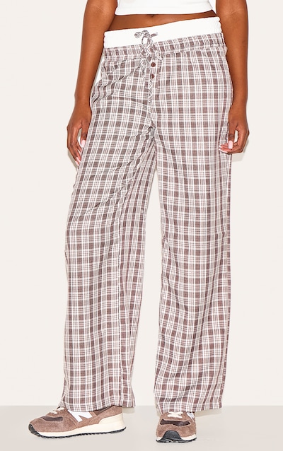 Pantalon droit marron imprimé vichy à boutons devant