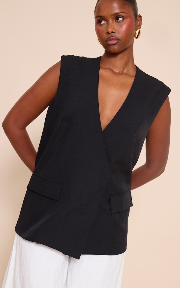 Black Oversized Boxy Longline Vest
