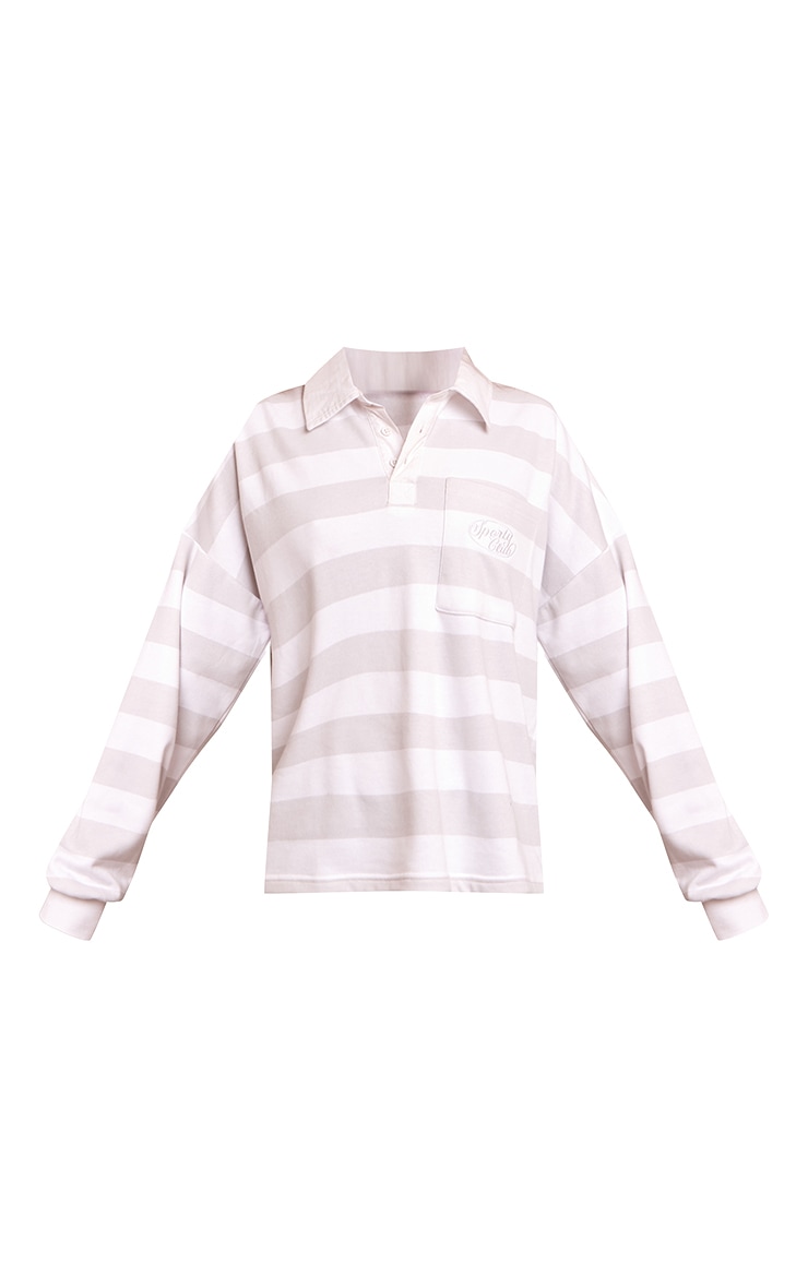Ash Grey and White Sports Club Stripe Polo Tshirt image 5