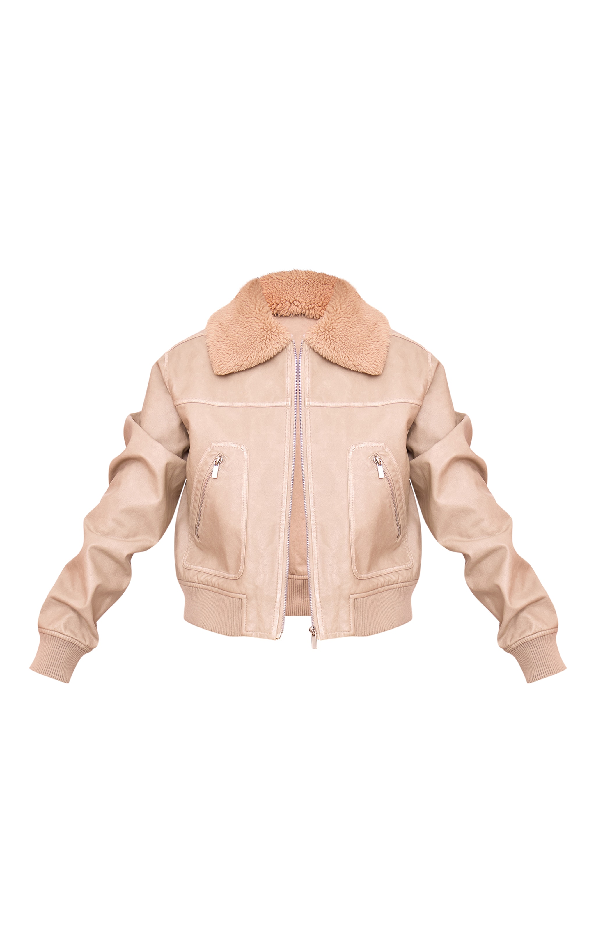 Stone Soft Pu Contrast Collar Cropped Jacket image 5