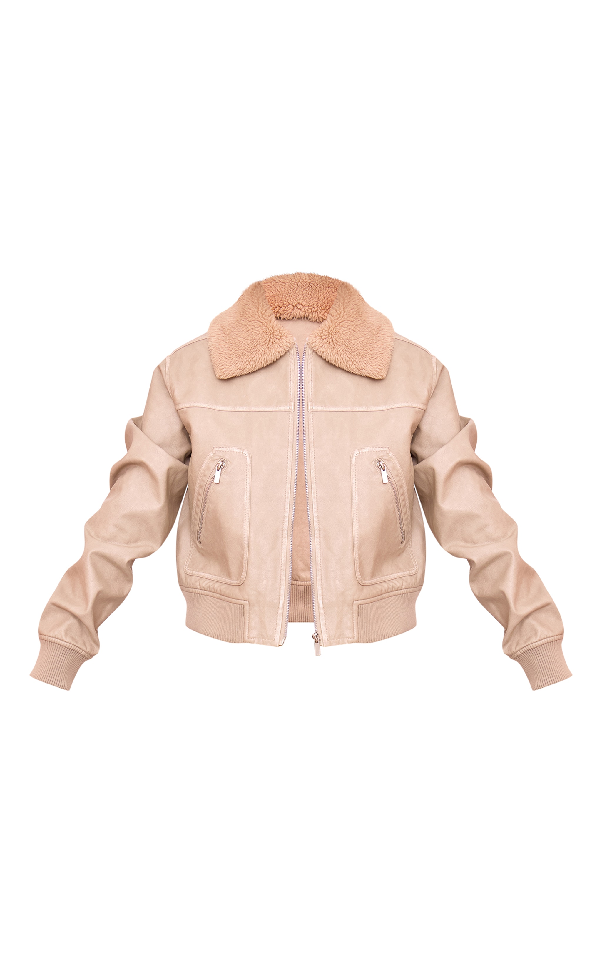 Stone Soft Pu Contrast Collar Cropped Jacket image 5