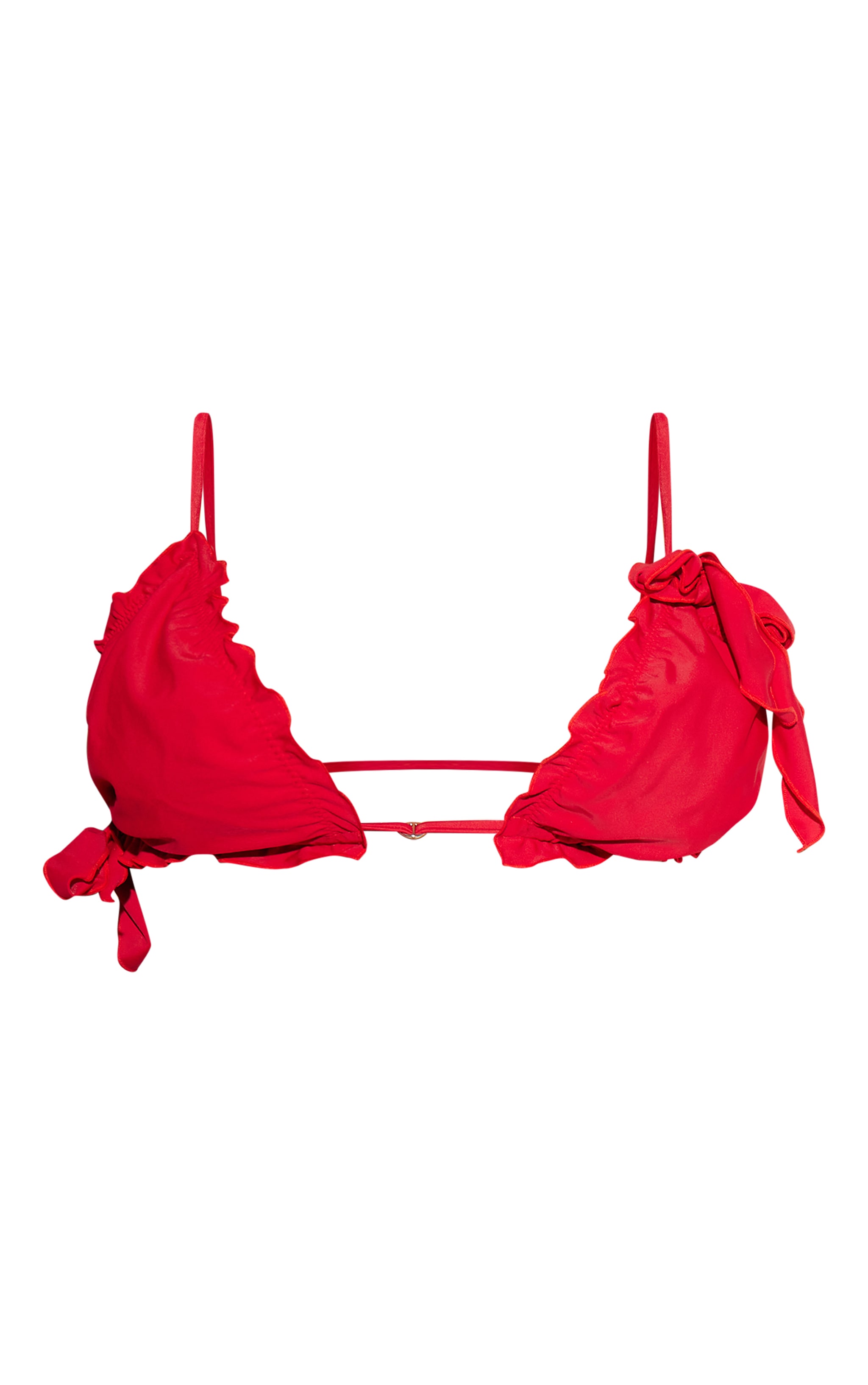 Red Frill Bow Detail Triangle Bikini Top | Swimwear