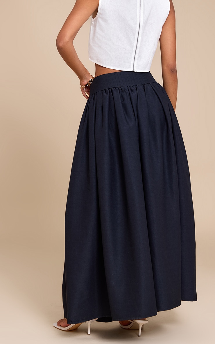 Indigo Blue Woven Drop Waist Rib Panel Maxi Skirt image 3