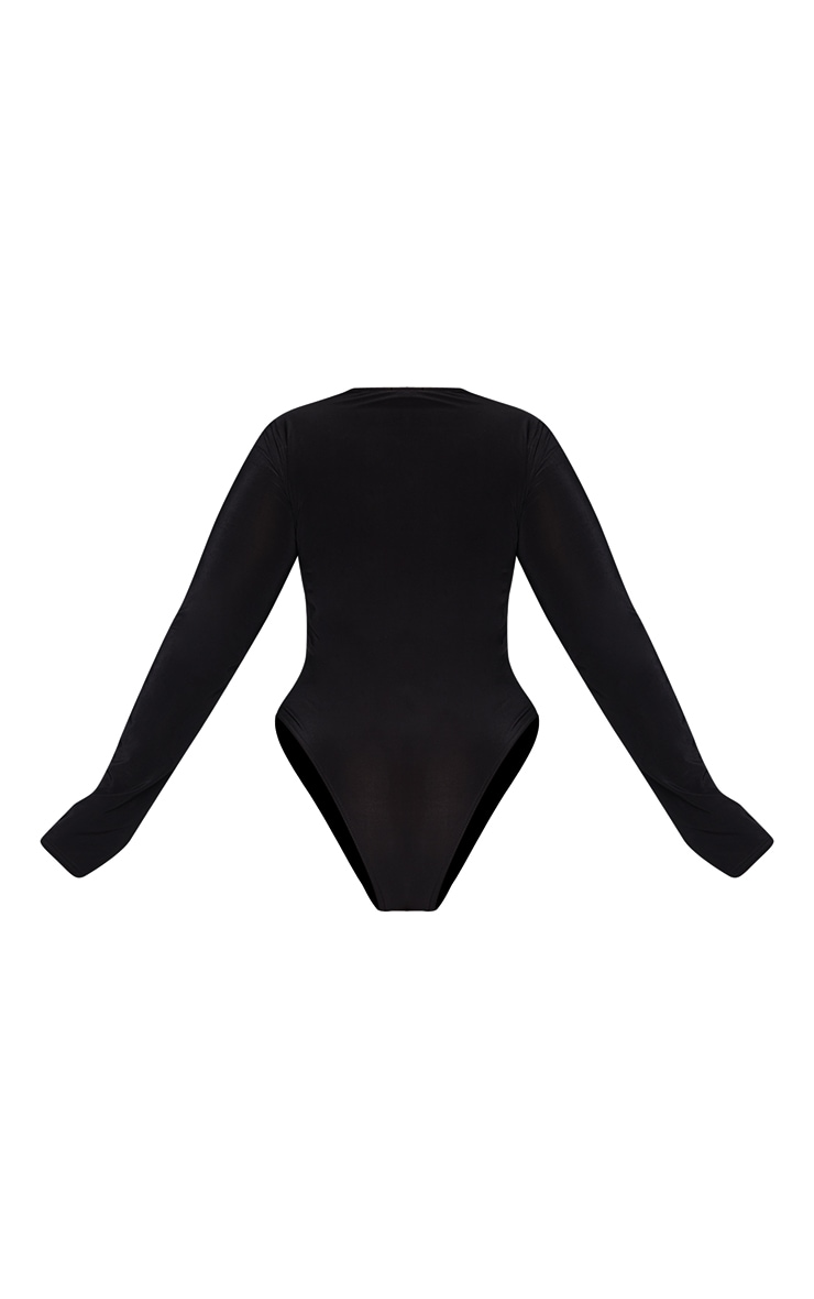 Plus Black Slinky Crew Neck Cut Out Long Sleeve Detail Bodysuit image 5