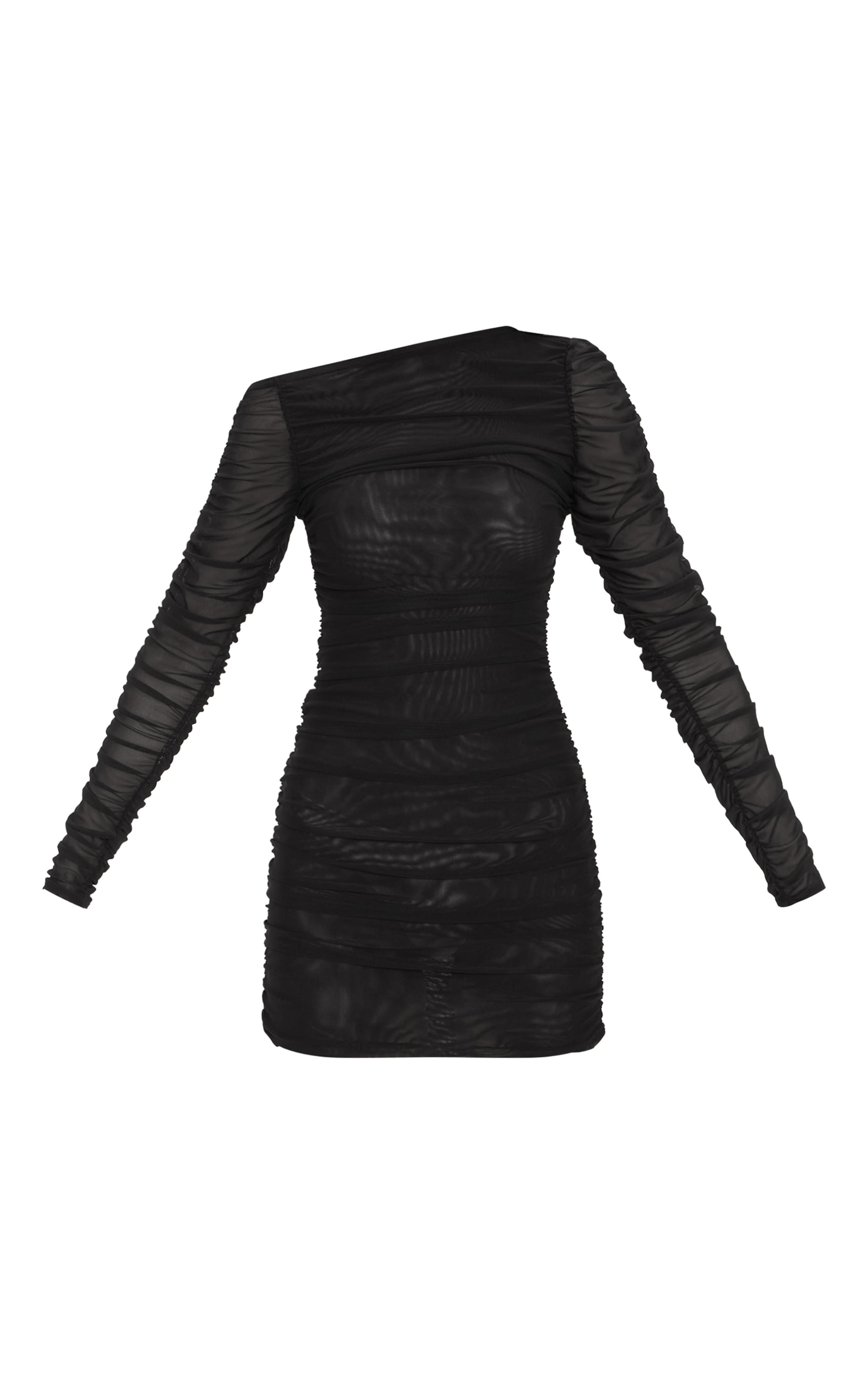 Black Mesh Asymmetric Bodycon Dress image 5