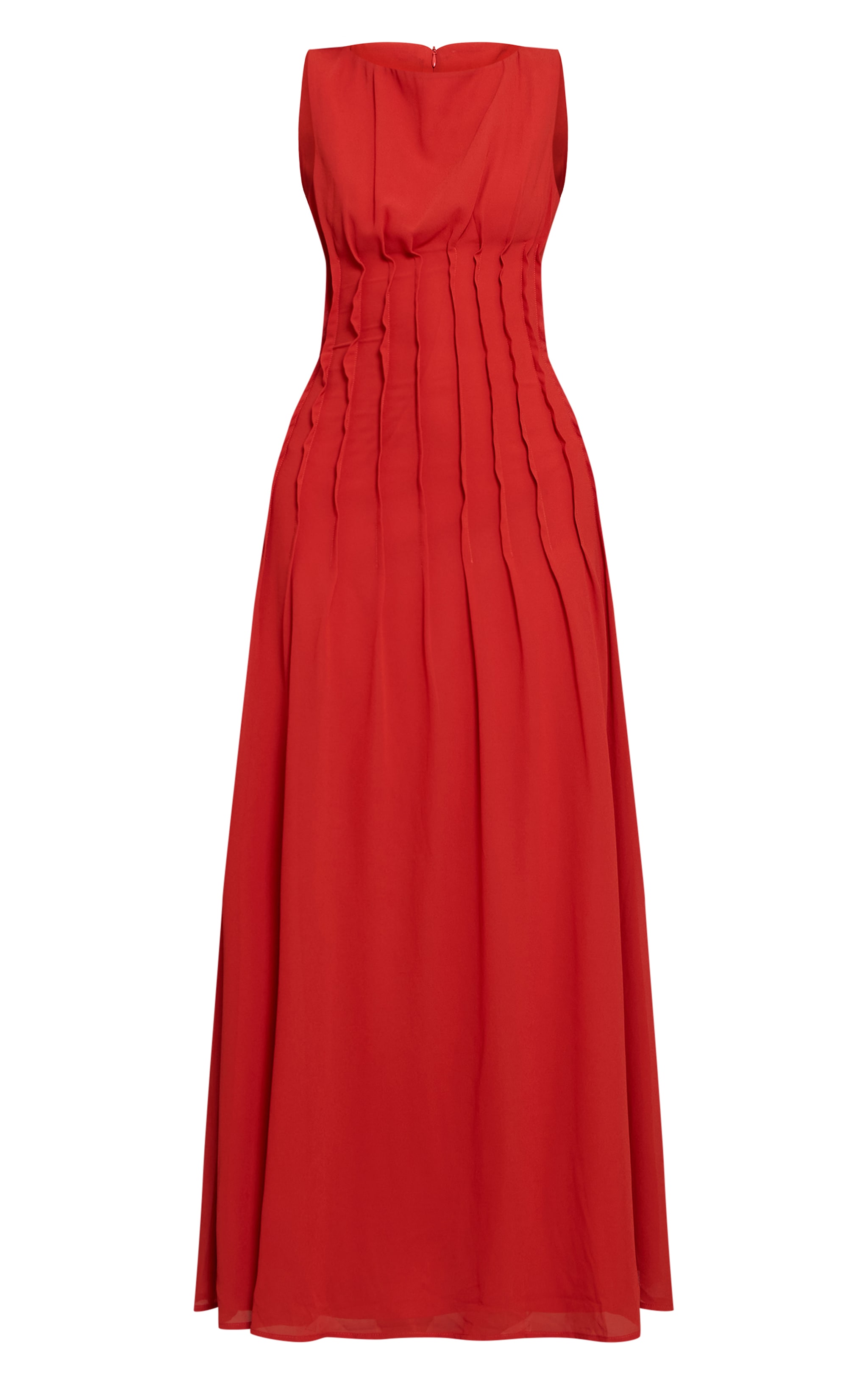 Rust Chiffon Pleat Detail Sleeveless Maxi Dress image 5