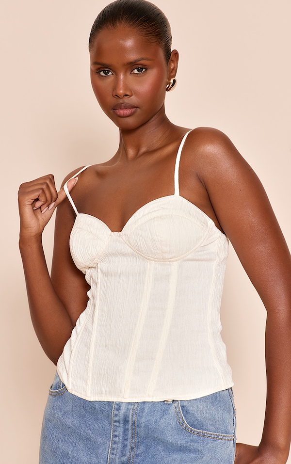 Cream Textured Strappy Longline Corset
