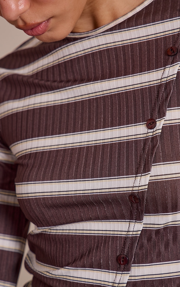 Chocolate Stripe Rib Asymmetric Button Down Top image 4