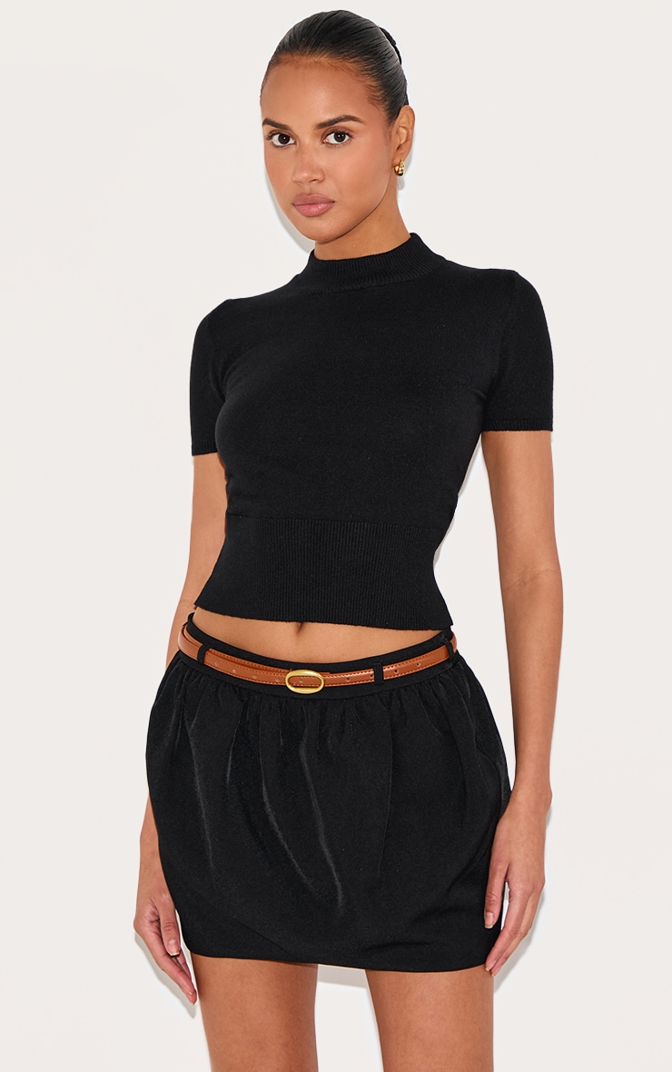 Black Woven Belted Tulip Mini Skirt image 4