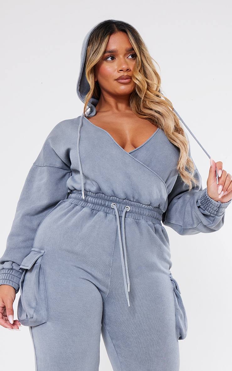 Shape Charcoal Washed Sweat Plunge Neck Jumpsuit image 4