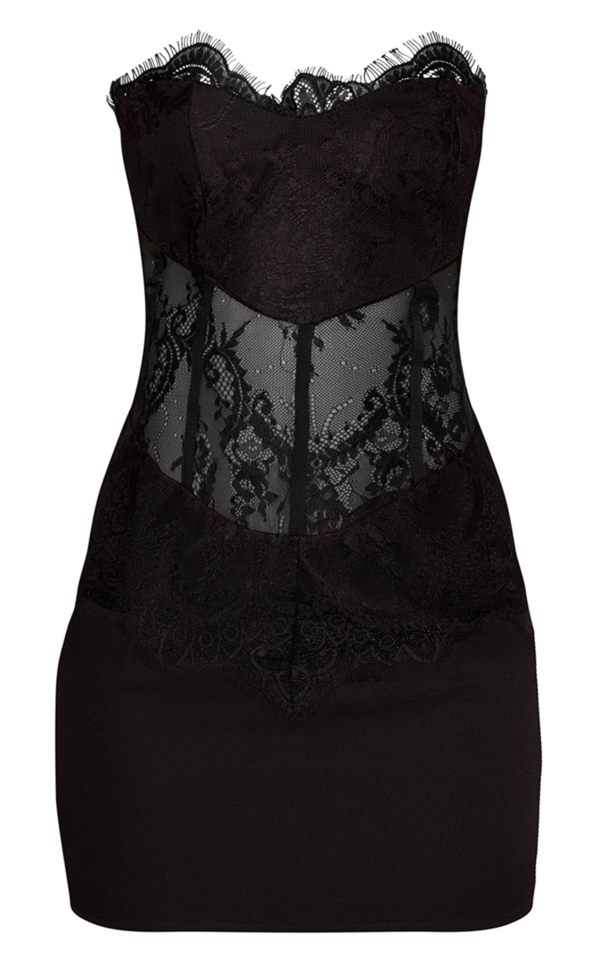 Black Woven Bandeau Corset Lace Panel Bodycon Dress image 5