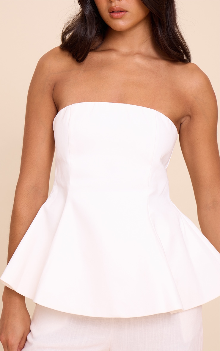 Top bustier structuré tissé blanc à ourlet péplum image 4