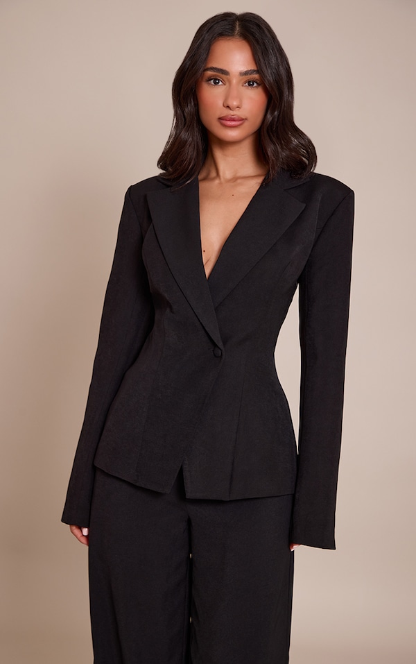 Petite Black Cinched Waist Open Back Blazer