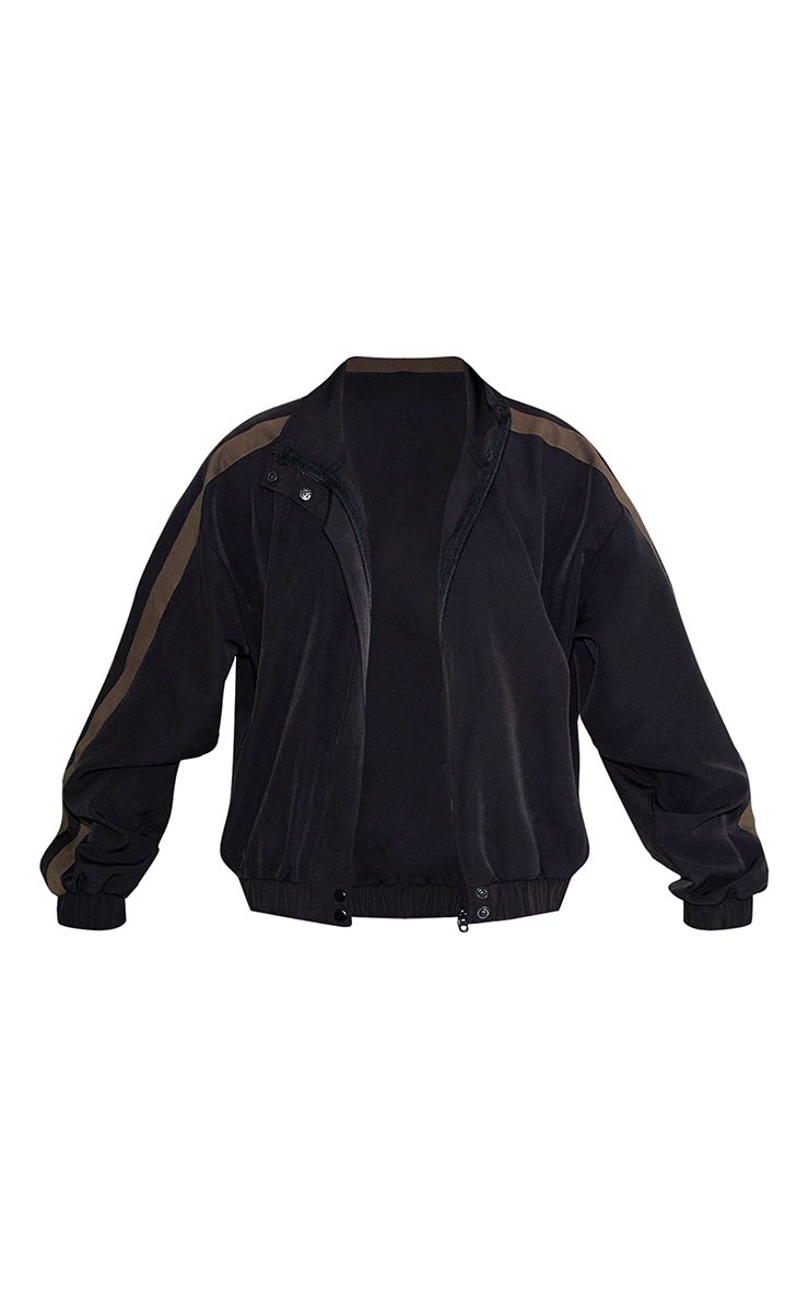 Black Tricot Stripe Detail Zip Through Track Jacket image 5